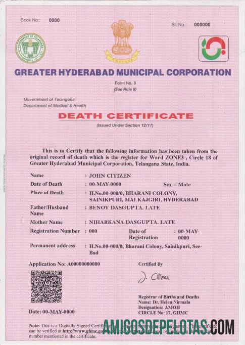Profesional India kematian sertifikat templat in PSD format, fully Dapat Diedit