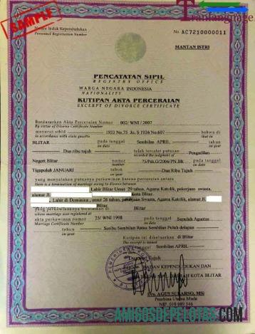 Indonesia Register of Blitar perceraian sertifikat makering