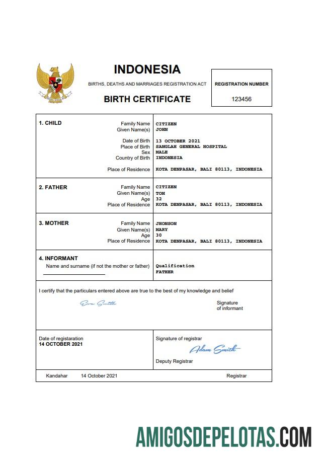 Dapat Diedit Indonesia kelahiran sertifikat Word and PDF templat