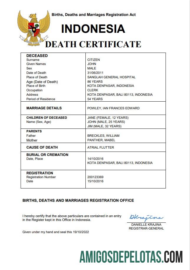 Premium Indonesia vital record kematian sertifikat Word and PDF templat