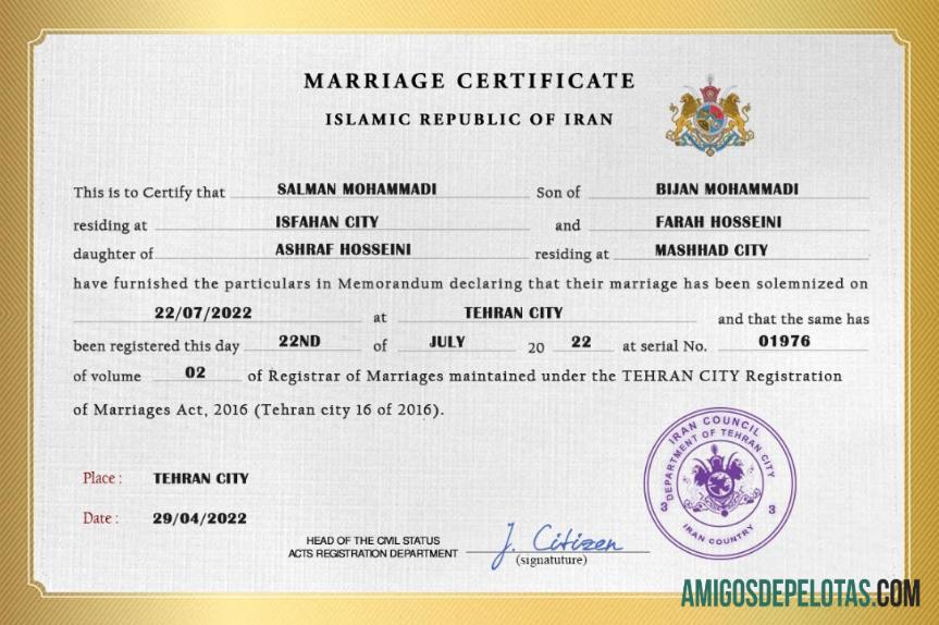 Berkualitas Iran pernikahan sertifikat PSD templat