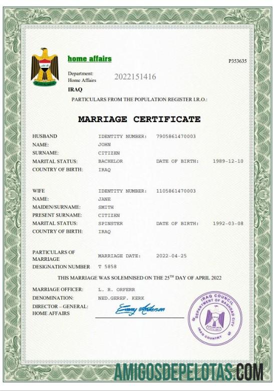 Profesional Irak pernikahan sertifikat Word and PDF templat