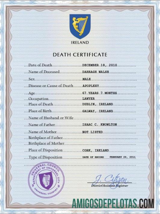 Dapat Diedit Irlandia vital record kematian sertifikat PSD templat