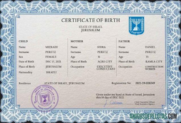 Berkualitas Israel vital record kelahiran sertifikat PSD templat