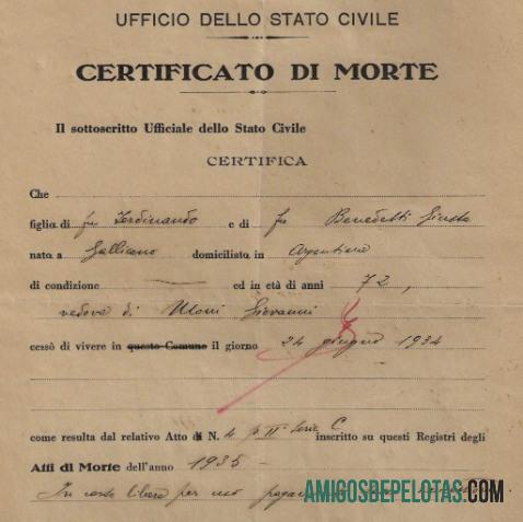 Italia Registry of civil office kematian sertifikat templat