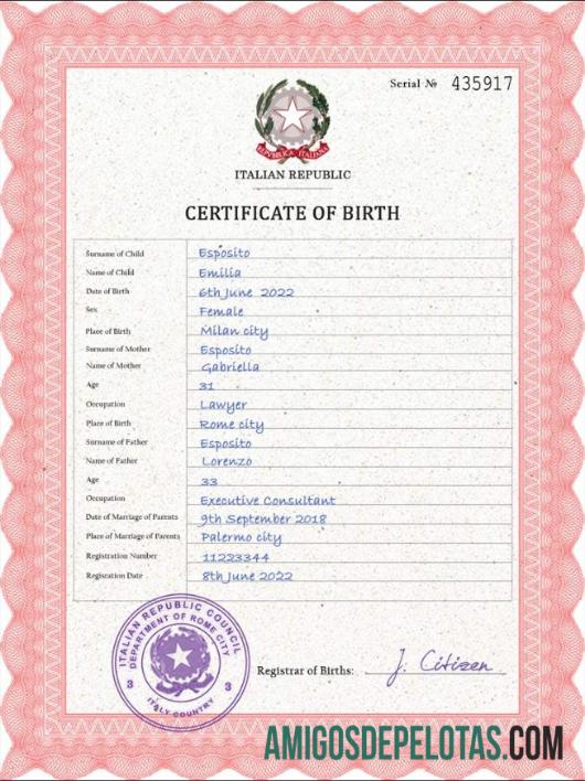 Profesional Italia kelahiran sertifikat PSD templat