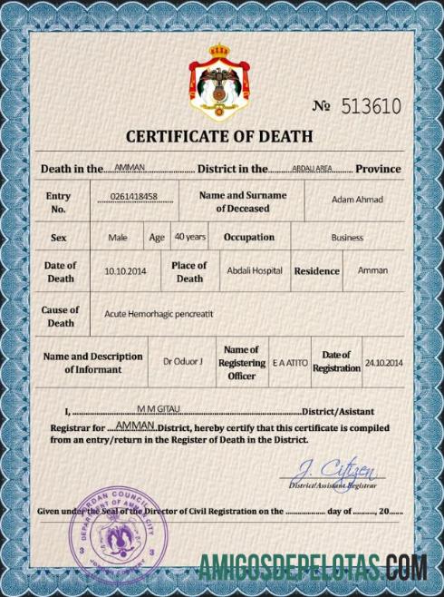 Realistis Yordania vital record kematian sertifikat PSD templat