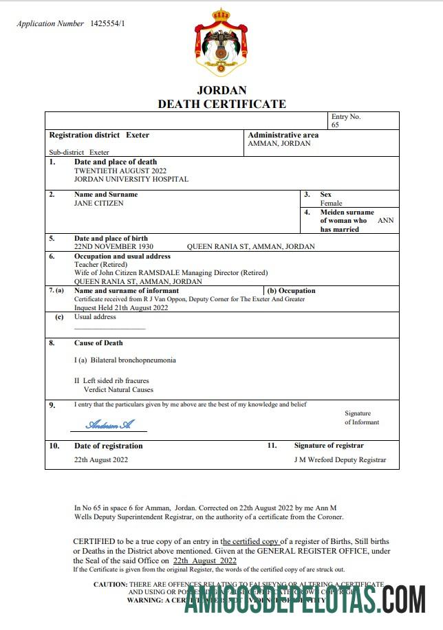 Dapat Diedit Yordania vital record kematian sertifikat Word and PDF templat