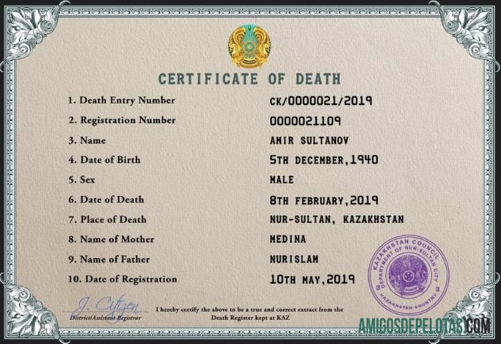 Berkualitas Kazakhstan kematian sertifikat PSD templat