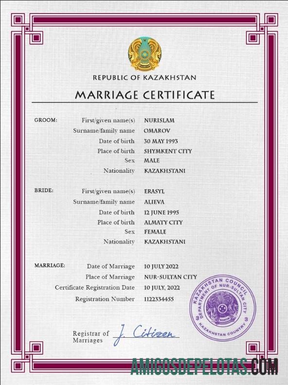 Premium Kazakhstan pernikahan sertifikat PSD templat
