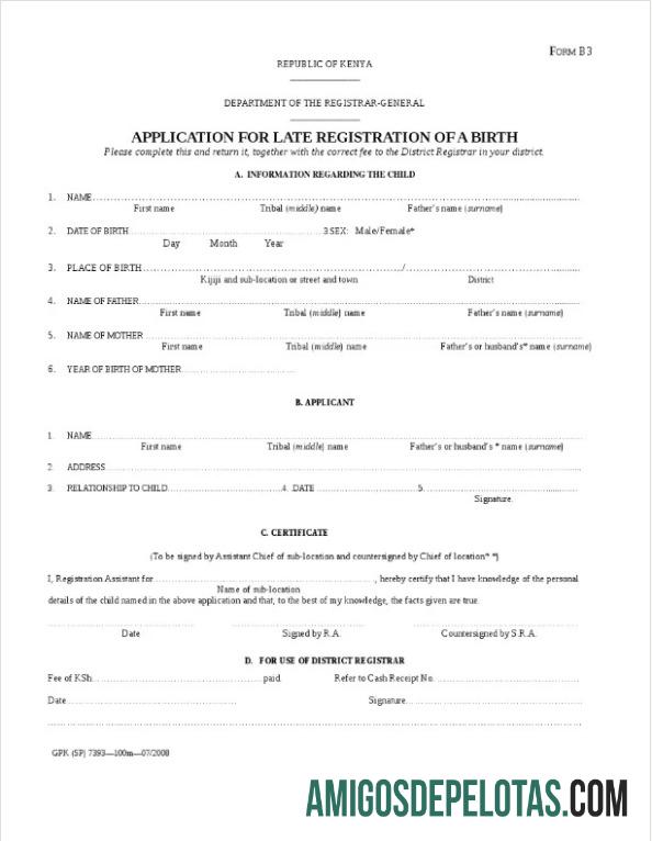 Kenya Department of the registrar general kelahiran sertifikat templat