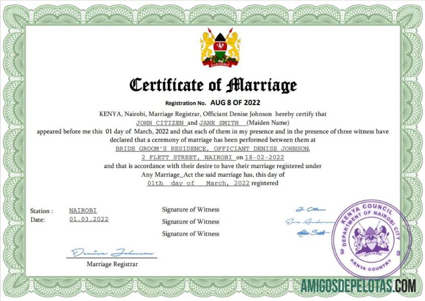 Dapat Diedit Kenya pernikahan sertifikat Word and PDF templat