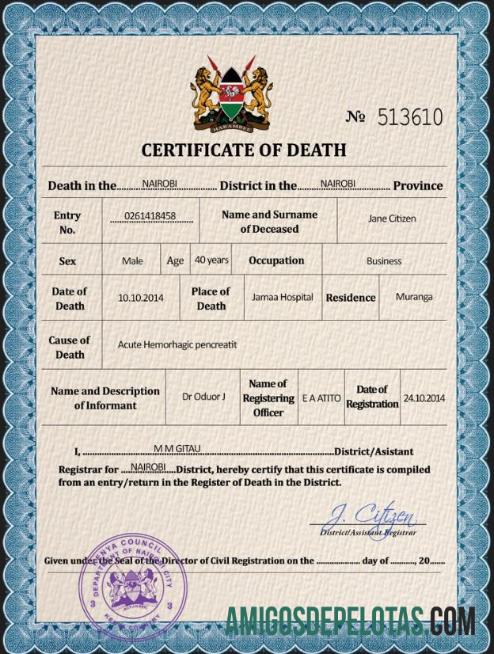 Berkualitas Kenya vital record kematian sertifikat PSD templat
