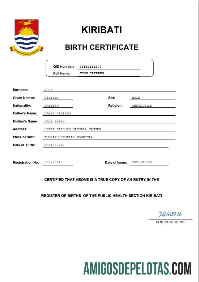 Profesional Kiribati kelahiran sertifikat Word and PDF templat
