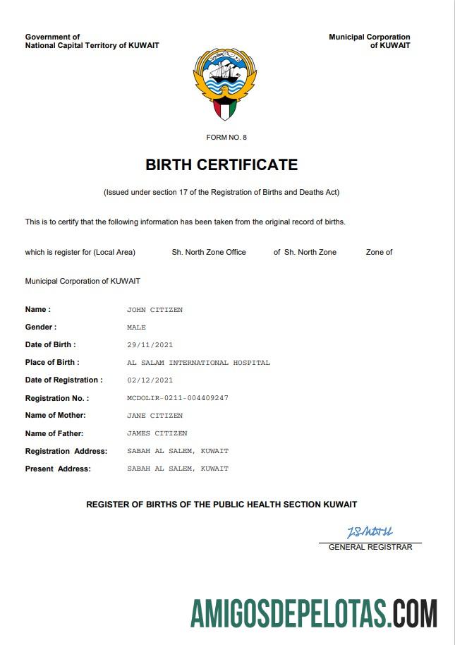 Profesional Kuwait vital record kelahiran sertifikat Word and PDF templat