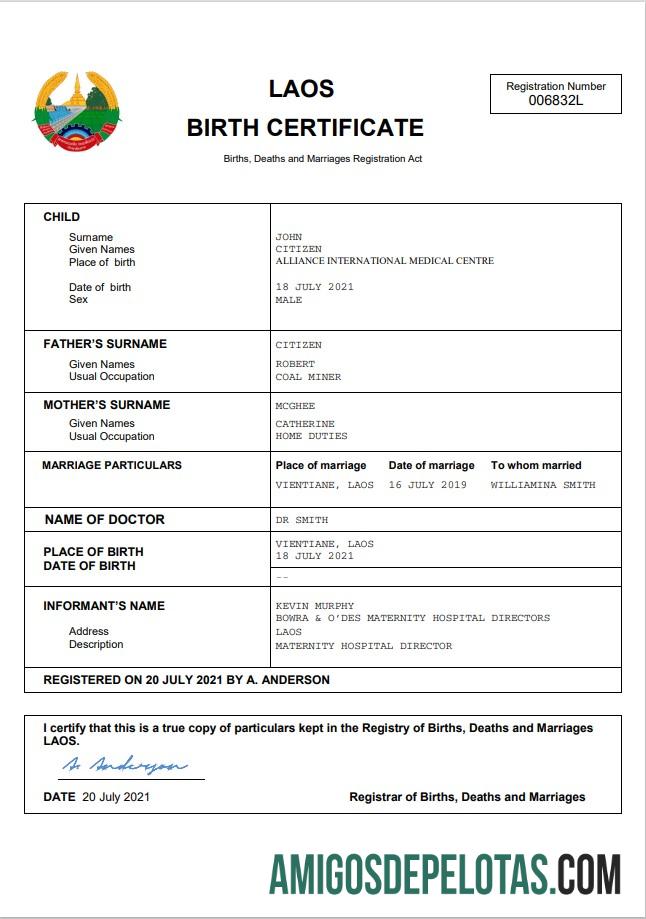 Dapat Diedit Laos kelahiran sertifikat Word and PDF templat