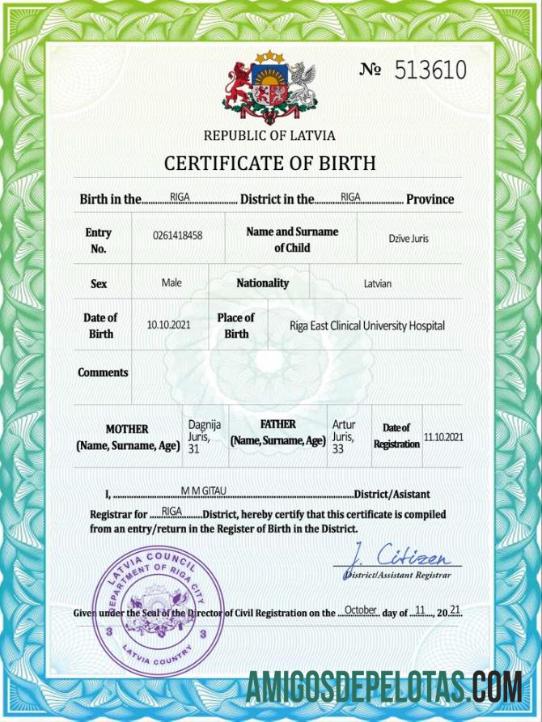 Berkualitas Latvia vital record kelahiran sertifikat PSD templat