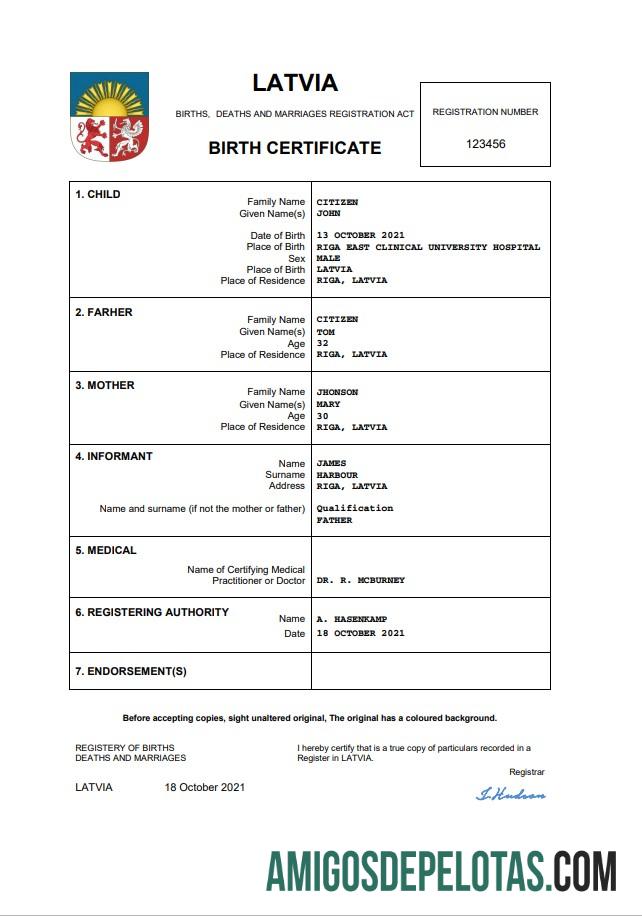 Profesional Latvia vital record kelahiran sertifikat Word and PDF templat