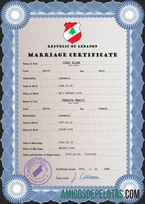 Profesional Lebanon pernikahan sertifikat PSD templat