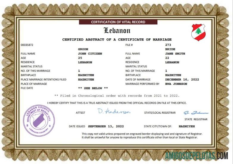 Premium Lebanon pernikahan sertifikat Word and PDF templat