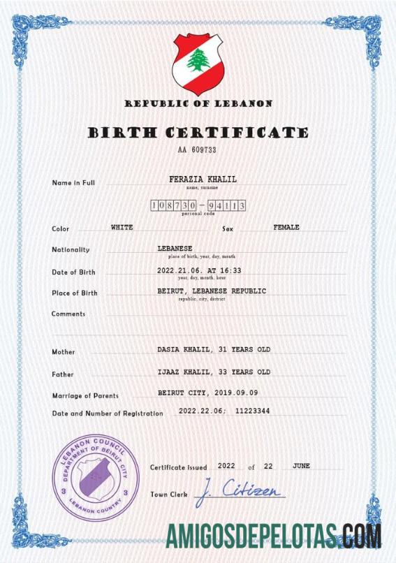 Premium Lebanon vital record kelahiran sertifikat PSD templat