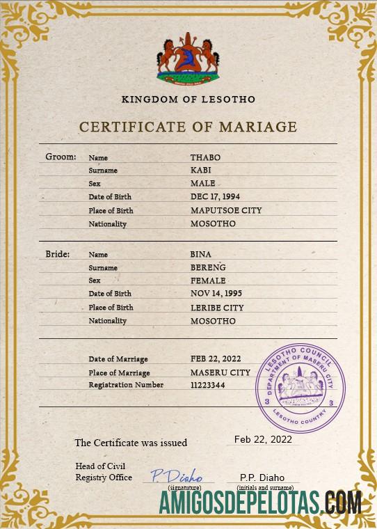 Profesional Lesotho pernikahan sertifikat PSD templat