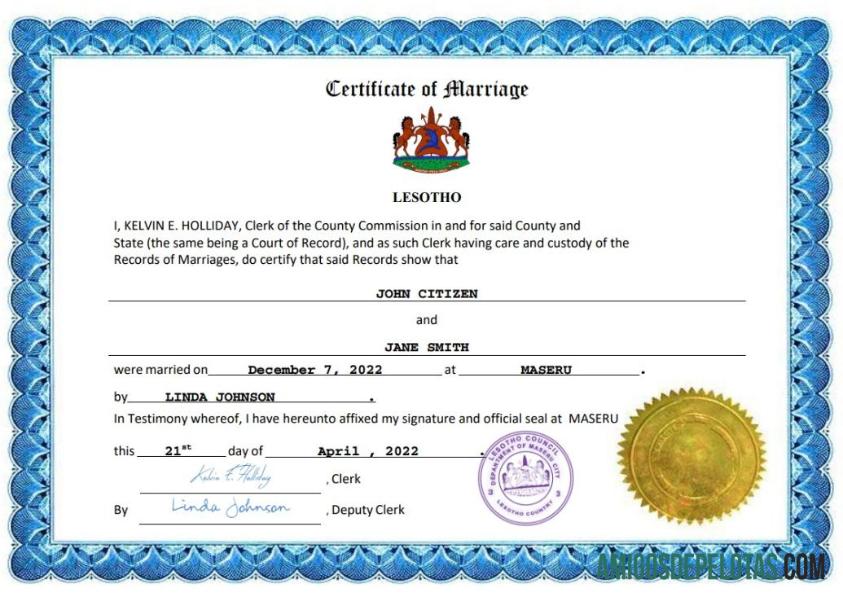 Dapat Diedit Lesotho pernikahan sertifikat Word and PDF templat