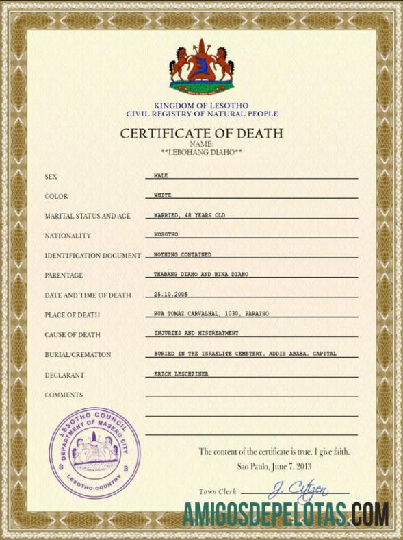 Dapat Diedit Lesotho vital record kematian sertifikat PSD templat