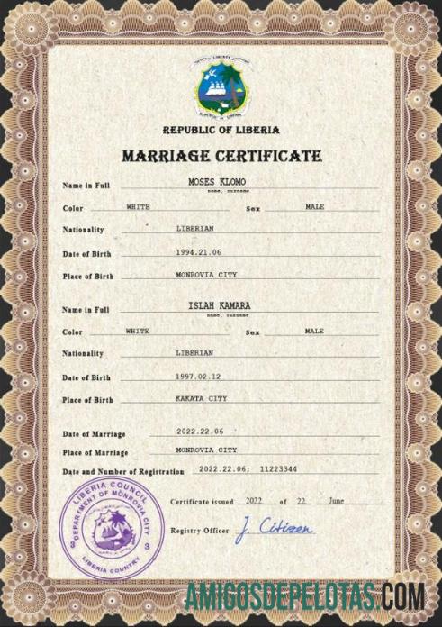 Dapat Diedit Liberia pernikahan sertifikat PSD templat