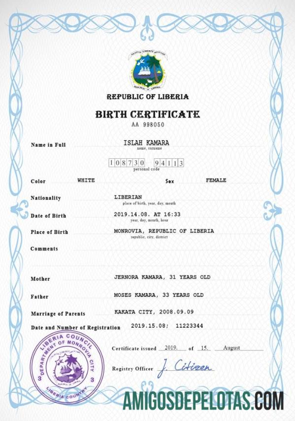 Realistis Liberia vital record kelahiran sertifikat PSD templat