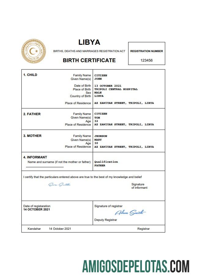 Dapat Diedit Libya kelahiran sertifikat Word and PDF templat