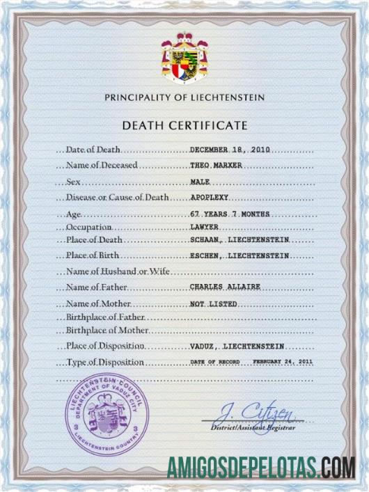 Dapat Diedit Liechtenstein vital record kematian sertifikat PSD templat