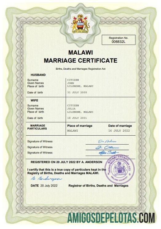 Berkualitas Malawi pernikahan sertifikat Word and PDF templat