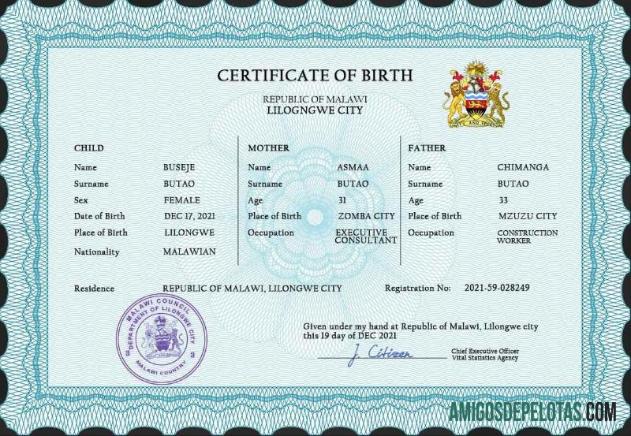 Premium Malawi vital record kelahiran sertifikat PSD templat