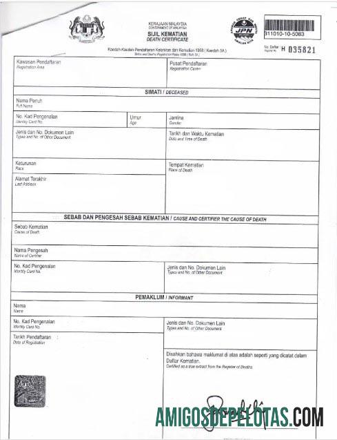 Malaysia Department of kesehatan kematian sertifikat pratinjau