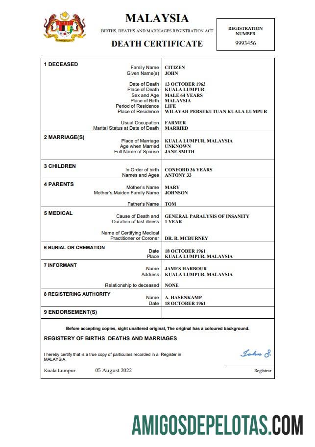 Premium Malaysia kematian sertifikat templat in Word and PDF format