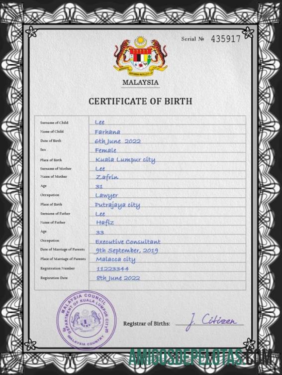 Profesional Malaysia vital record kelahiran sertifikat PSD templat