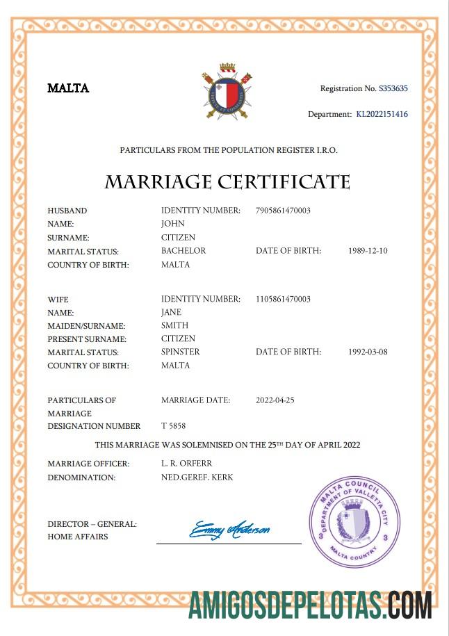 Profesional Malta pernikahan sertifikat Word and PDF templat