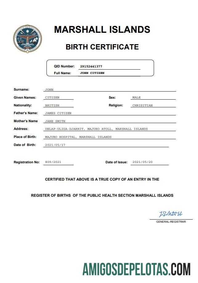 Realistis Kepulauan Marshall vital record kelahiran sertifikat Word and PDF templat