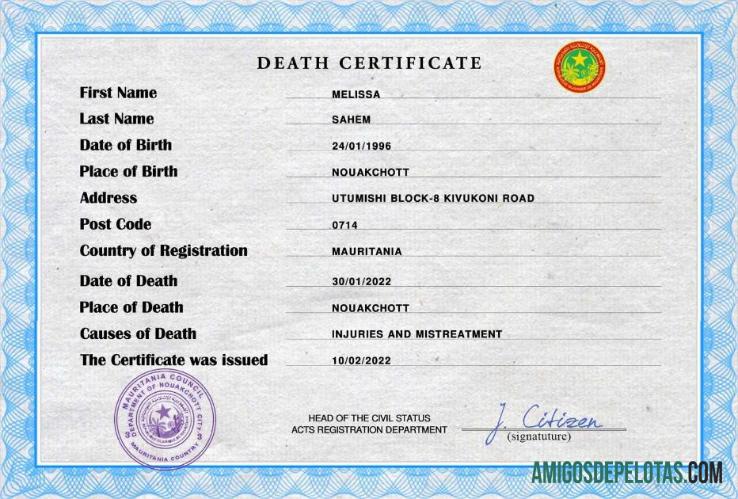 Dapat Diedit Mauritania vital record kematian sertifikat PSD templat