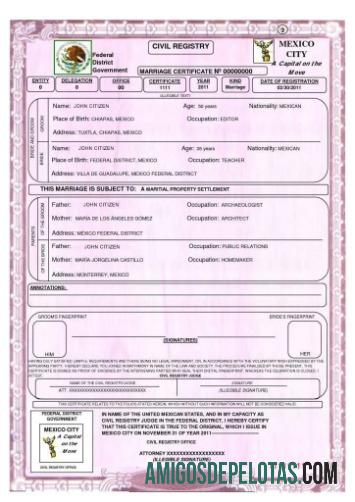 Meksiko Civil registry pernikahan sertifikat pratinjau