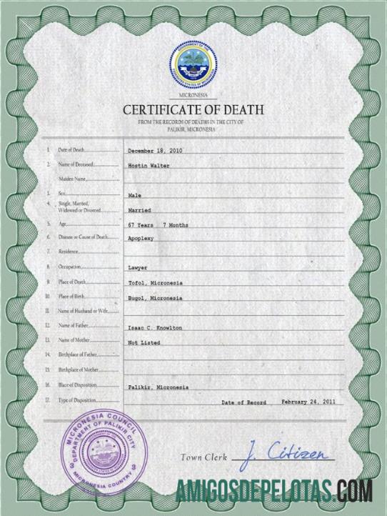 Berkualitas Mikronesia vital record kematian sertifikat PSD templat