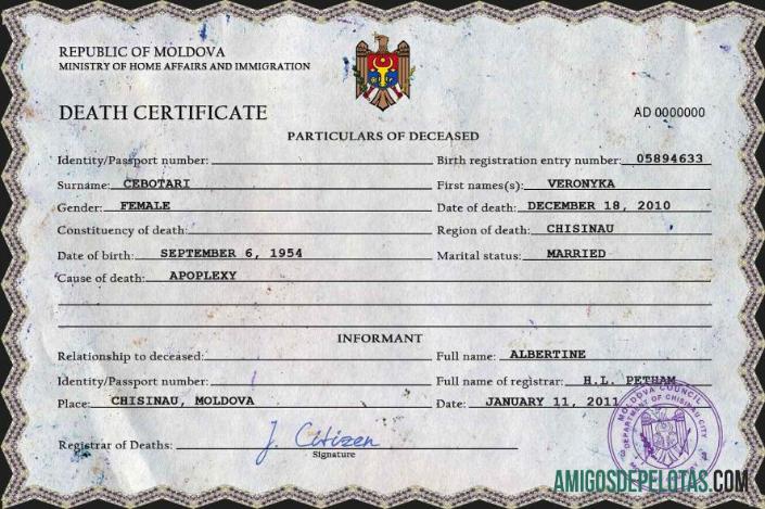 Premium Moldova vital record kematian sertifikat PSD templat