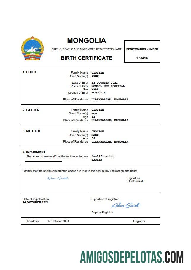 Berkualitas Mongolia kelahiran sertifikat Word and PDF templat