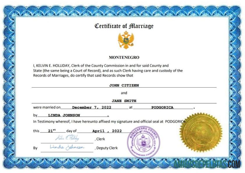 Berkualitas Montenegro pernikahan sertifikat Word and PDF templat