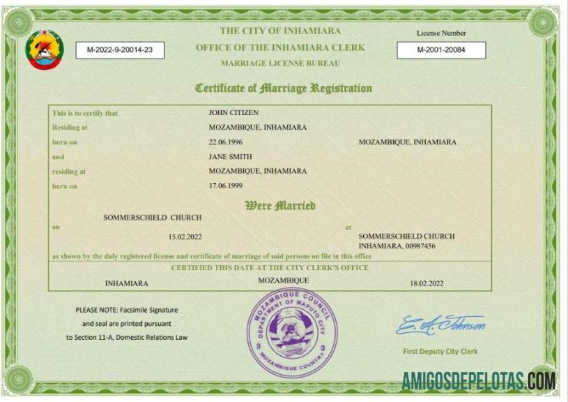 Profesional Mozambik pernikahan sertifikat Word and PDF templat
