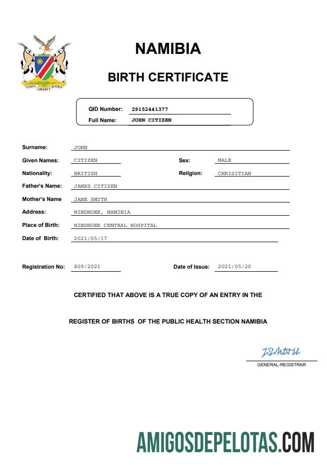Berkualitas Namibia kelahiran sertifikat Word and PDF templat