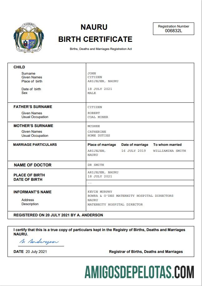 Realistis Nauru vital record kelahiran sertifikat Word and PDF templat
