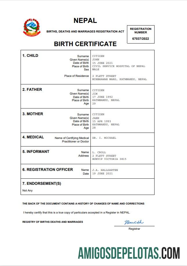Dapat Diedit Nepal kelahiran sertifikat Word and PDF templat