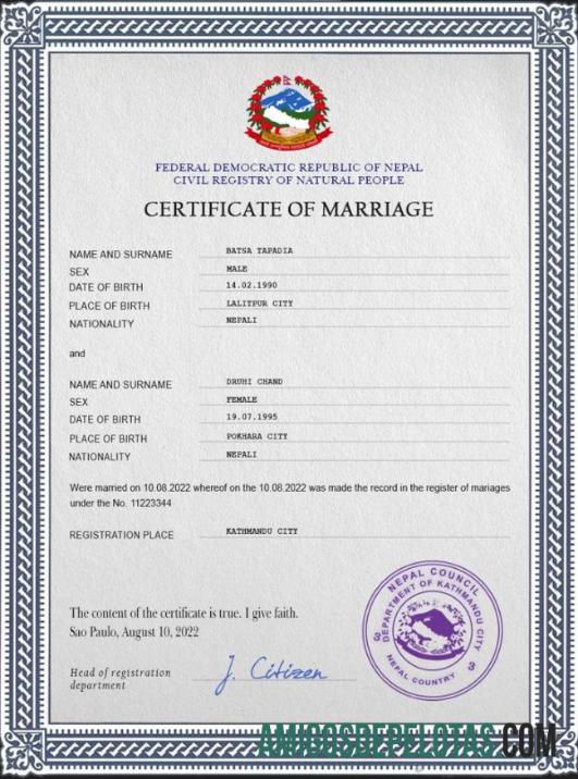 Profesional Nepal pernikahan sertifikat PSD templat